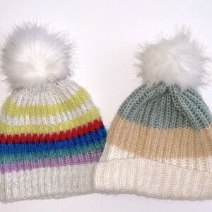 LC LAUREN CONRAD Green/Multicolor Pom Pom Beanie